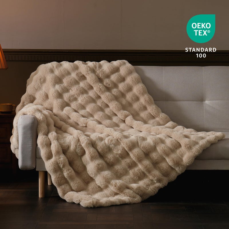 BENVWE Faux Fur Throw Blanket Soft Plush Fluffy Blanket for Couch Sofa  Thickened Cozy Fuzzy Luxury Bubble Blanket for Bedroom Living Room Decor Tie-dye Coffee 60"" x 80"" 1100GSM - Image 2